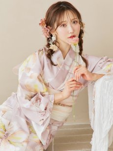 画像1: 【即日発送！】大人くすみピンクx牡丹浴衣 【浴衣3点セット 浴衣/帯/下駄】 [YMT] (1)