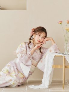 画像2: 【即日発送！】大人くすみピンクx牡丹浴衣 【浴衣3点セット 浴衣/帯/下駄】 [YMT] (2)