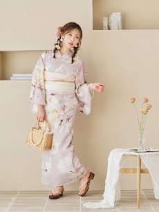 画像4: 【即日発送！】大人くすみピンクx牡丹浴衣 【浴衣3点セット 浴衣/帯/下駄】 [YMT] (4)