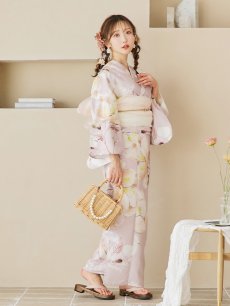 画像3: 【即日発送！】大人くすみピンクx牡丹浴衣 【浴衣3点セット 浴衣/帯/下駄】 [YMT] (3)