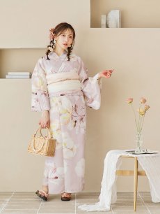 画像5: 【即日発送！】大人くすみピンクx牡丹浴衣 【浴衣3点セット 浴衣/帯/下駄】 [YMT] (5)