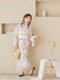 画像6: 【即日発送！】大人くすみピンクx牡丹浴衣 【浴衣3点セット 浴衣/帯/下駄】 [YMT] (6)