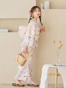 画像7: 【即日発送！】大人くすみピンクx牡丹浴衣 【浴衣3点セット 浴衣/帯/下駄】 [YMT] (7)