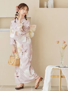 画像8: 【即日発送！】大人くすみピンクx牡丹浴衣 【浴衣3点セット 浴衣/帯/下駄】 [YMT] (8)