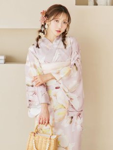 画像9: 【即日発送！】大人くすみピンクx牡丹浴衣 【浴衣3点セット 浴衣/帯/下駄】 [YMT] (9)