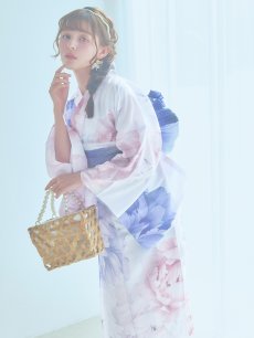 画像14: 【即日発送】ホワイト×ピオニー浴衣 【浴衣3点セット 浴衣/帯/下駄】 [YMT] (14)