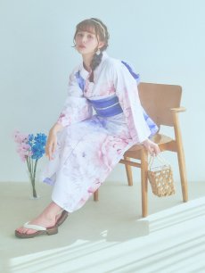 画像2: 【即日発送】ホワイト×ピオニー浴衣 【浴衣3点セット 浴衣/帯/下駄】 [YMT] (2)