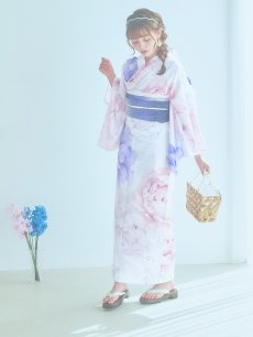 画像3: 【即日発送】ホワイト×ピオニー浴衣 【浴衣3点セット 浴衣/帯/下駄】 [YMT] (3)