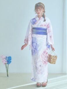 画像4: 【即日発送】ホワイト×ピオニー浴衣 【浴衣3点セット 浴衣/帯/下駄】 [YMT] (4)