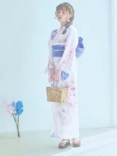 画像9: 【即日発送】ホワイト×ピオニー浴衣 【浴衣3点セット 浴衣/帯/下駄】 [YMT] (9)