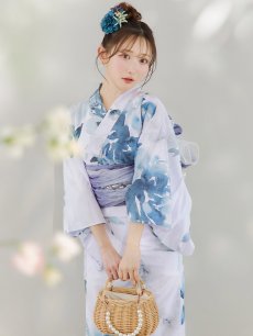 画像1: 【即日発送】グラデーションブルーグリーン浴衣 【浴衣3点セット 浴衣/帯/下駄】 [YMT] (1)