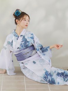 画像2: 【即日発送】グラデーションブルーグリーン浴衣 【浴衣3点セット 浴衣/帯/下駄】 [YMT] (2)