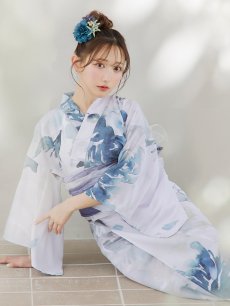 画像3: 【即日発送】グラデーションブルーグリーン浴衣 【浴衣3点セット 浴衣/帯/下駄】 [YMT] (3)