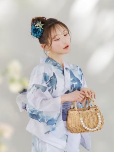 画像8: 【即日発送】グラデーションブルーグリーン浴衣 【浴衣3点セット 浴衣/帯/下駄】 [YMT] (8)