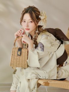 画像14: 【即日発送！】ブラウンベージュクラシックフラワー浴衣 【浴衣3点セット 浴衣/帯/下駄】 [YMT] (14)