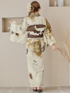 画像18: 【即日発送！】ブラウンベージュクラシックフラワー浴衣 【浴衣3点セット 浴衣/帯/下駄】 [YMT] (18)