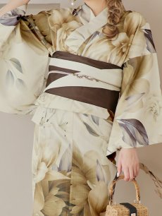 画像19: 【即日発送！】ブラウンベージュクラシックフラワー浴衣 【浴衣3点セット 浴衣/帯/下駄】 [YMT] (19)