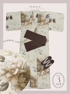 画像25: 【即日発送！】ブラウンベージュクラシックフラワー浴衣 【浴衣3点セット 浴衣/帯/下駄】 [YMT] (25)