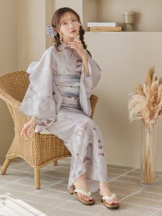 画像1: 【浴衣セール！】【即日発送！】アイシーリリーフラワー浴衣 【浴衣3点セット 浴衣/帯/下駄】 [YMT] (1)