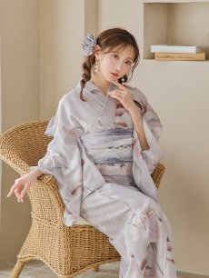 画像2: 【浴衣セール！】【即日発送！】アイシーリリーフラワー浴衣 【浴衣3点セット 浴衣/帯/下駄】 [YMT] (2)