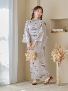 画像6: 【浴衣セール！】【即日発送！】アイシーリリーフラワー浴衣 【浴衣3点セット 浴衣/帯/下駄】 [YMT] (6)