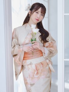 画像20: 【即日発送】ピンクベージュ牡丹浴衣【浴衣３点セット 浴衣/帯/下駄】 [YMT] (20)