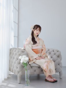 画像10: 【即日発送】ピンクベージュ牡丹浴衣 【浴衣3点セット 浴衣/帯/下駄】 [YMT] (10)