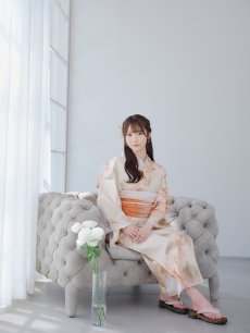 画像11: 【即日発送】ピンクベージュ牡丹浴衣 【浴衣3点セット 浴衣/帯/下駄】 [YMT] (11)