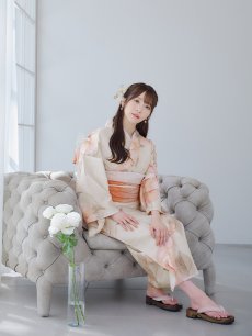 画像12: 【即日発送】ピンクベージュ牡丹浴衣 【浴衣3点セット 浴衣/帯/下駄】 [YMT] (12)