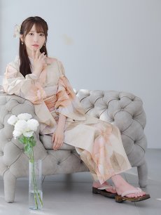 画像13: 【即日発送】ピンクベージュ牡丹浴衣 【浴衣3点セット 浴衣/帯/下駄】 [YMT] (13)