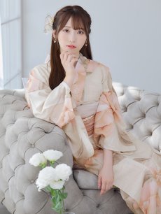 画像14: 【即日発送】ピンクベージュ牡丹浴衣 【浴衣3点セット 浴衣/帯/下駄】 [YMT] (14)