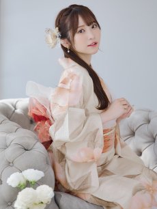 画像15: 【即日発送】ピンクベージュ牡丹浴衣 【浴衣3点セット 浴衣/帯/下駄】 [YMT] (15)