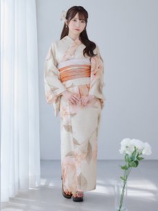 画像4: 【即日発送】ピンクベージュ牡丹浴衣 【浴衣3点セット 浴衣/帯/下駄】 [YMT] (4)