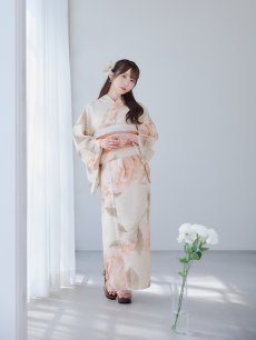 画像5: 【即日発送】ピンクベージュ牡丹浴衣 【浴衣3点セット 浴衣/帯/下駄】 [YMT] (5)