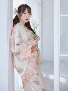 画像8: 【即日発送】ピンクベージュ牡丹浴衣 【浴衣3点セット 浴衣/帯/下駄】 [YMT] (8)