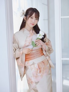 画像9: 【即日発送】ピンクベージュ牡丹浴衣 【浴衣3点セット 浴衣/帯/下駄】 [YMT] (9)