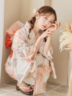 画像19: 【即日発送】ピンクベージュ牡丹浴衣【浴衣３点セット 浴衣/帯/下駄】 [YMT] (19)