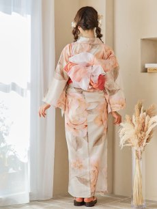 画像12: 【即日発送！】ピンクベージュ牡丹浴衣 【浴衣3点セット 浴衣/帯/下駄】 [YMT] (12)