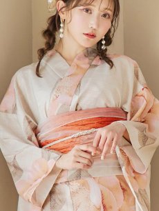 画像13: 【即日発送！】ピンクベージュ牡丹浴衣 【浴衣3点セット 浴衣/帯/下駄】 [YMT] (13)