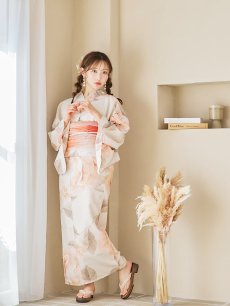 画像3: 【即日発送！】ピンクベージュ牡丹浴衣 【浴衣3点セット 浴衣/帯/下駄】 [YMT] (3)