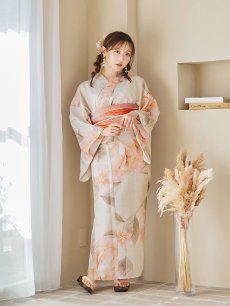 画像4: 【即日発送！】ピンクベージュ牡丹浴衣 【浴衣3点セット 浴衣/帯/下駄】 [YMT] (4)