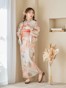 画像5: 【即日発送！】ピンクベージュ牡丹浴衣 【浴衣3点セット 浴衣/帯/下駄】 [YMT] (5)