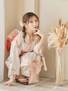 画像7: 【即日発送！】ピンクベージュ牡丹浴衣 【浴衣3点セット 浴衣/帯/下駄】 [YMT] (7)