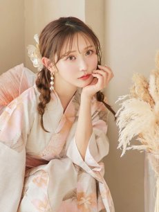 画像9: 【即日発送！】ピンクベージュ牡丹浴衣 【浴衣3点セット 浴衣/帯/下駄】 [YMT] (9)