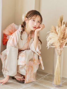 画像10: 【即日発送！】ピンクベージュ牡丹浴衣 【浴衣3点セット 浴衣/帯/下駄】 [YMT] (10)