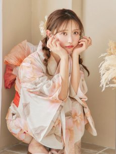 画像11: 【即日発送！】ピンクベージュ牡丹浴衣 【浴衣3点セット 浴衣/帯/下駄】 [YMT] (11)