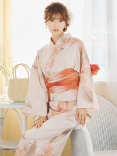 画像18: 【即日発送】ピンクベージュ牡丹浴衣【浴衣３点セット 浴衣/帯/下駄】 [YMT] (18)