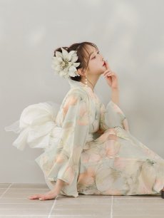 画像14: 【即日発送】アイシーミントフラワー浴衣 【浴衣3点セット 浴衣/帯/下駄】 [YMT] (14)