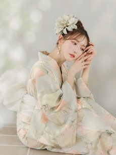 画像15: 【即日発送】アイシーミントフラワー浴衣 【浴衣3点セット 浴衣/帯/下駄】 [YMT] (15)