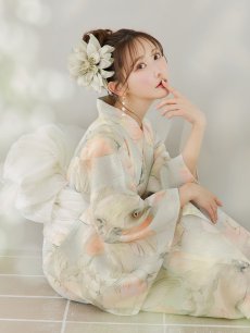 画像16: 【即日発送】アイシーミントフラワー浴衣 【浴衣3点セット 浴衣/帯/下駄】 [YMT] (16)